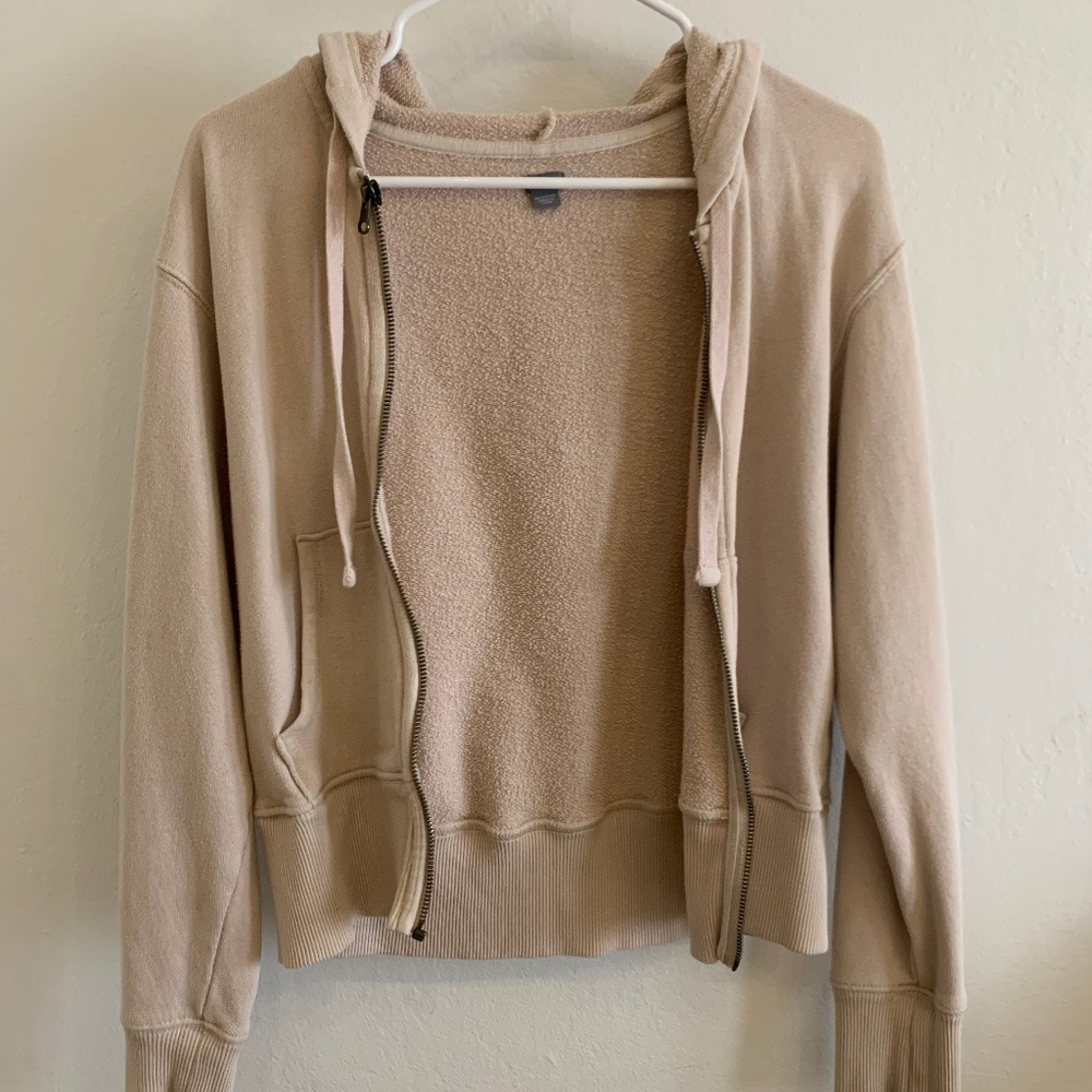 CREAM CROPPED ZIP UP